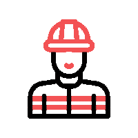 Technician in helmet icon for professional garage door installation and safety services