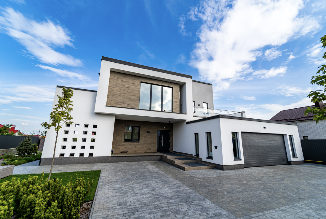 Modern residential garage doors on Canadian home