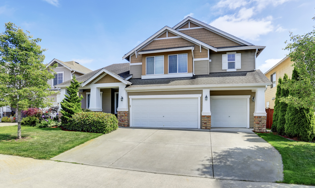 Modern residential garage with twin doors