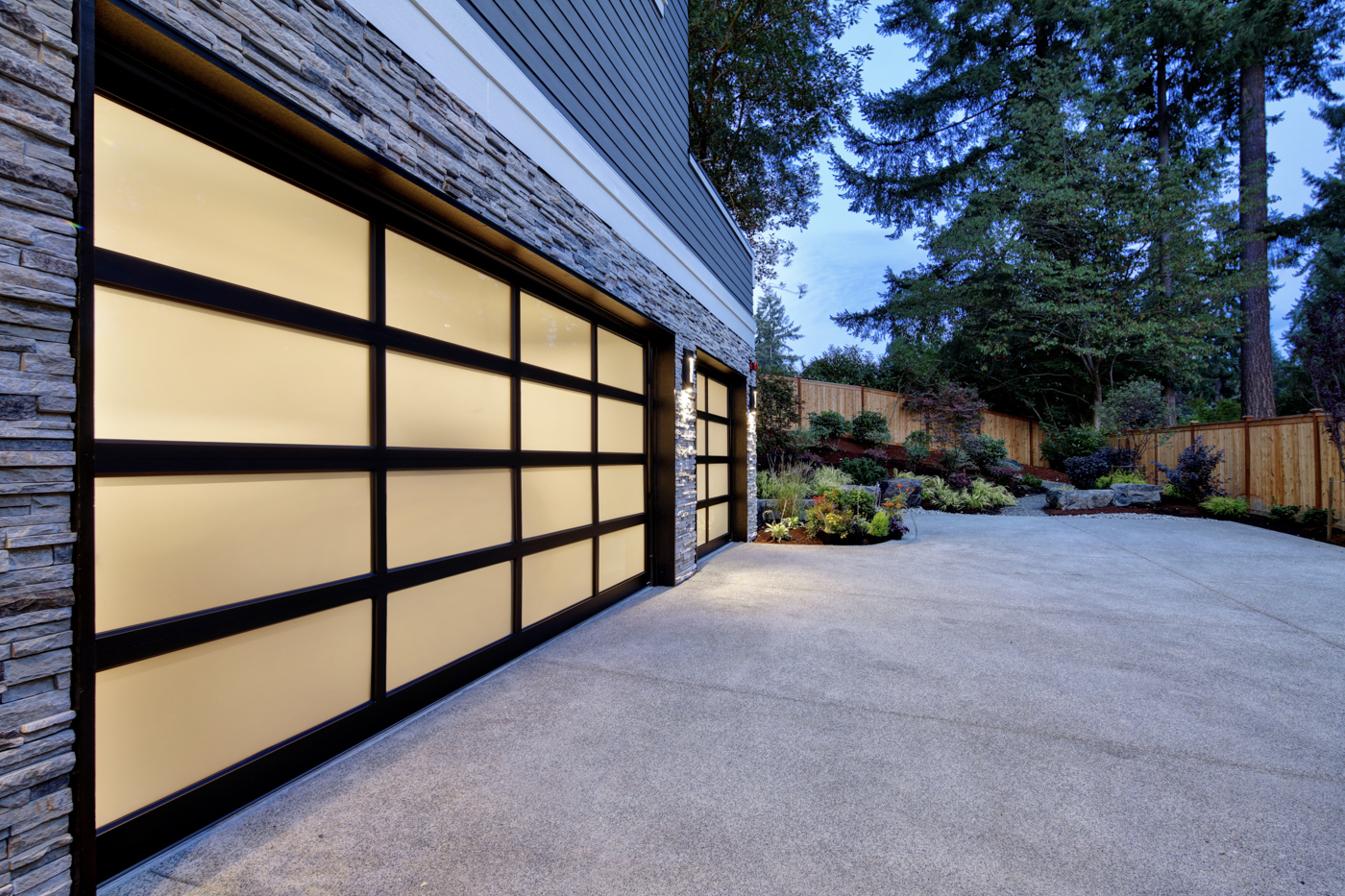 Modern garage door on Canadian home driveway