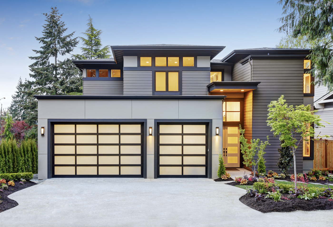 Modern residential garage doors on Canadian home